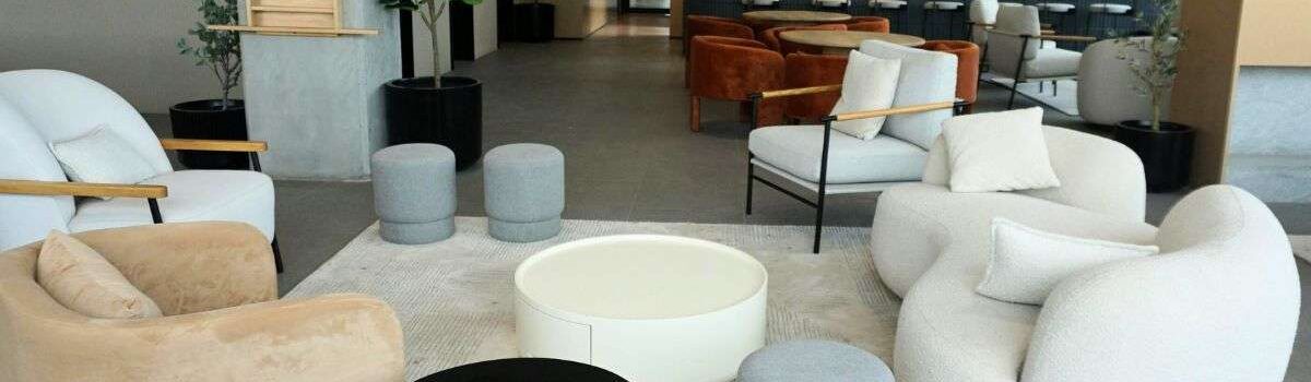 Salon avec des canapé et des coussins.