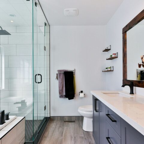 modern bathroom with shower and vanity