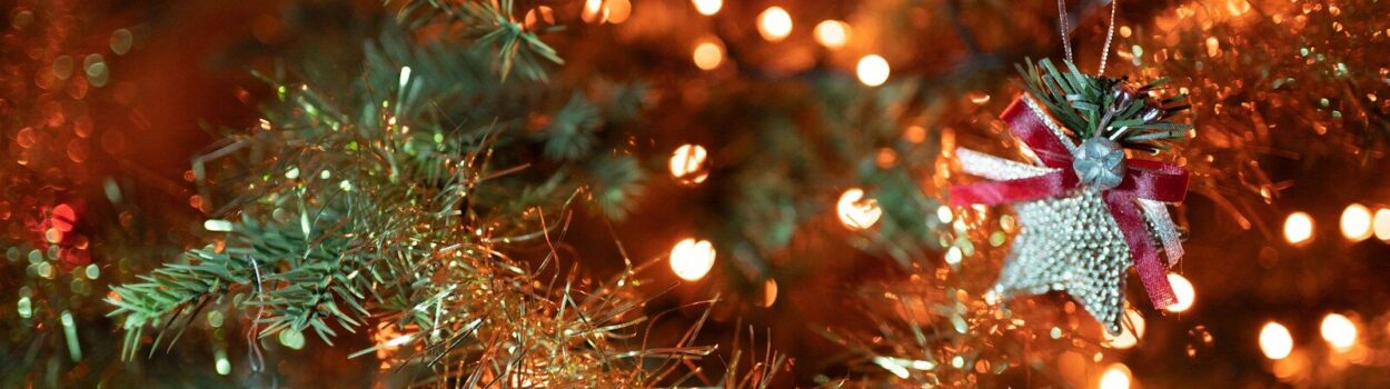 green christmas tree with string lights